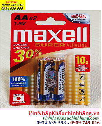 Maxell LR6(GD)2B, Pin AA 1.5v Maxell LR6(GD)2B Super Alkaline chính hãng _MẪU MỚI /Vỉ 2viên